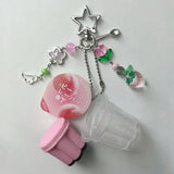 Shopmocho Japanese Pudding Keychain, Pink Yellow Egg Flan Charm, Y2K Heisei Retro Aesthetic Beaded Accessory
