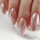 SHOPMOCHO 24Pcs Mid-length Almond Ballet False Nails Simple Cat Eye Design Press on Fake Nail Wearable Full Cover Nail Tips Manicure Tools