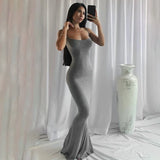 Shopmocho Summer Women's Sexy Backless solid color Long Dresses Elastic High Waist Strapless Bodycon Dress Party Skinny Sleeveless Robe