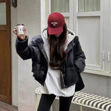 SHOPMOCHOHooded Short Parkas Women Fashion Black Patchwork Puffer Jacket Winter Streetwear Down Coats Korean Cotton Padded Outerwears New