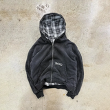 SHOPMOCHO Unisex Reversible Zip Up Hoodie Double Side Wear Plaid Lining Sweatshirt Oversized Casual Streetwear Hooded Top