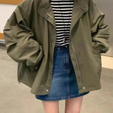 Shopmocho ChicAutumnSimpleVintage Women's Long Sleeve Jacket Loose Fit Casual Versatile Turtle Neck Foldable Design Half Polo Jacket