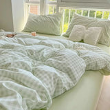 Shopmocho Ins Pink Plaid Bedding Set No Filler Twin Queen Size Comforter Cover Flat Sheet Pillowcase Girls Boys Solid Blanket Duvet Duvet