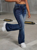 SHOPMOCHO Girls' School-Style Fashion Wide-Leg Jeans, Elastic Waist and Comfortable Fabric, Suitable for All Seasons to Wear.