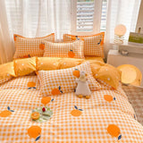 SHOPMOCHO Ins Orange Checkerboard Duvet Cover Flat Sheet Pillowcases Twin Full Double Size Pink Blue Bedding Set Home Decor For Kids Adult
