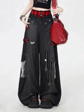 SHOPMOCHO Y2K High Street Red Letter Embroidered Baggy Jeans Women Gothic American New Straight Pants Fashion Street Retro Wide-leg Pants