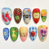SHOPMOCHO 24pcs White Flower Fake Nail Tips Ins Yellow Pink Blush False Nails Wearable Full Cover European Almond Shaped Press on Nails