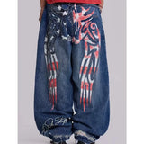 SHOPMOCHO 2026 new printed retro wide-leg casual slim trousers Hip-hop personality jeans Y2K women's dark fun graffiti floor-length pants
