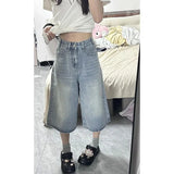 SHOPMOCHO 2026 Summer High Street Women Baggy Thin Jeans Female High Waist Capri Pants Girls Solid Color Leisure Denim Shorts