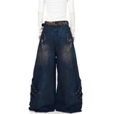 SHOPMOCHO 2026 New American  Jeans with Old Washing and Splicing Burrs Women Y2K Hip Hop Popular Casual Joker Wide-leg Pants