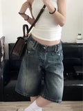 Shopmocho Y2K Vintage Women Denim Shorts Baggy High Waist Korean Wide Leg Jorts Casual Oversize Washed Jeans Streetwear Summer