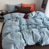 SHOPMOCHO Blue Stripes Bedding Set Simple Design Twin Single Queen Size Girls Boys Soft Home Hotel Pillowcase Bed Sheet Duvet Cover