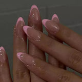 SHOPMOCHO 24pcs French Almond Press on Nails Blue False Nails Star Pattern Wearable Stick-on Nails Fake Nail Uñas Накладные Ногти 네일팁