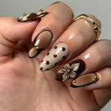 SHOPMOCHO 24Pcs Black Y2k Long False Nails with Almond Head Design Cat's Eye Silver Stripe Pattern Press on Fake Nails Wearable Nail Tips