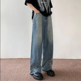 Shopmocho American Style High Street Upside Down Design Sensibility Jeans European Hip Hop Streetwear Men's Fit Straight Leg Pants