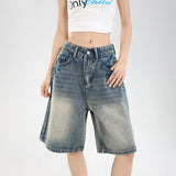 SHOPMOCHO 2026 Korean Street Casual Y2K Loose Wide-leg Denim Shorts Five-point Baggy Jeans Women's All-match Straight Summer Hot Shorts