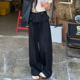 SHOPMOCHO -Streetwear Black Wide Leg Pants Women Y2K Fashion Ruffles Patchwork Baggy Pants Summer Harajuku Korean Casual Straight Trousers