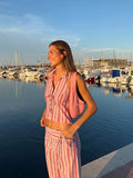 Shopmocho Striped Lace Up Women Vest Pants Set Summer Sleeveless Backless Slim Lady Top Sets 2025 Fashion Straight Casual Female Pant Suit