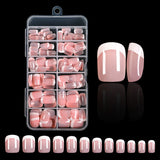 SHOPMOCHO 120Pcs Pink French Short Square Fake Nails 12-Sizes Full Cover Press On Nails Wearable Detachable Finished False Fingertips *TD
