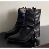 SHOPMOCHO Elegant Female Ankle Women's Boots Retro Modern Boots Women Pointed Toe Slip on Square Heel Shoes Women ZapatosMujer