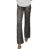 SHOPMOCHO-Stylish See-Through Lace Flare Pants Womens High Rise Elastic Waist Bell-Bottoms Spring Summer Streetwear Long Trousers