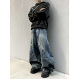 SHOPMOCHO Autumn New Men's 98% Cotton Jeans American Y2k Streetwear Hole Patchwork Design Denim Pants Youth Straight Baggy Stretch Jeans
