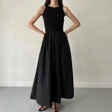 Shopmocho New Summer Simple Elegant Black Long Dresses For Women Round Neck Sleeveless High Waist Temperament Female Fashion Style Dress