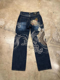 SHOPMOCHO Japanese Harajuku Jeans Mens New Dragon High Quality Jeans Gothic Y2K Vintage Hip Hop Streetwear Denim Fabric Wide Leg Pants