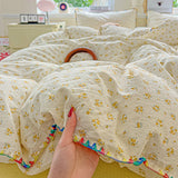SHOPMOCHO Flower Printed Duvet Cover Sets Queen/King Bedding Set with Shell Edge Washed Cotton dekbedovertrek 240x220  이불 커버 Bed Cover Set
