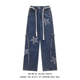 SHOPMOCHO Jeans men 2026 Spring New Patchwork Straight-leg jeans Personalized five-pointed star design Stretch waistband street jeans