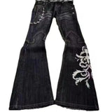 SHOPMOCHO New High Waist Harajuku Loose Embroidered Women Jeans with Rock Punk Style Y2K Micro La Retro Wide Leg Pants