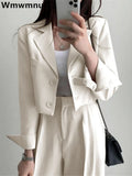 SHOPMOCHO Korean OL Short Suits Sets Women Casual Loose Crop Blazers Jackets Conjunto New High Waist Wide Leg Pants Ensemble Offcie Outfit