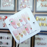 Shopmocho 10Pcs Almond Press on Nails with Pink Strawberry Bear Design Acrylic False Nails Cute Full Cover Sweet Girl Wearable Nail Tips