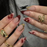 Shopmocho Pink Yellow Halo Dyeing Flower Water Ripple Summer False Nails Leopard Long Pointed Fake Nails Art Press on Nails Charm Manicure