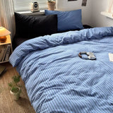 SHOPMOCHO Blue Stripes Bedding Set Simple Design Twin Single Queen Size Girls Boys Soft Home Hotel Pillowcase Bed Sheet Duvet Cover