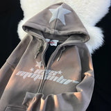 SHOPMOCHO Y2K American Letter Printed Zip-up Hoodies Women Street Fashion Harajuku Style Sweatshirt Couple Casual Loose Plus Velvet Hoodie