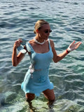 Shopmocho Chic Shinny Starfish Sequins Slim Mini Dresses Women Sexy U Neck Backless Sleeveless Vestidos Elegant Lady Evening Party Gowns