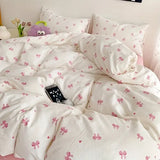 SHOPMOCHO 3pcs Pink Bow Duvet Cover Set with 2 Pillowcases, Cozy and Breathable Quilt Cover Suitable for All Seasons