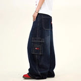 SHOPMOCHO Japanese Korean Versions Harajuku Men'S Jeans Fashion Casual Curved Pants Loose Pants Large Pockets Denim Straight Leg Pants