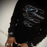 SHOPMOCHO Punk Gothic Letters Hot Diamond American Retro Men and Women Pullover Hoodie Personalized Fashion Loose Casual Sweatshirt