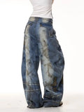 SHOPMOCHO American Heavy Industry Denim Pants Y2K Retro Messy Needle Ribbon Embroidery Wash Loose Casual High Waist Wide Leg Jeans