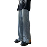 Shopmocho American Style High Street Upside Down Design Sensibility Jeans European Hip Hop Streetwear Men's Fit Straight Leg Pants