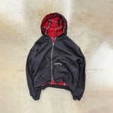 SHOPMOCHO Unisex Reversible Zip Up Hoodie Double Side Wear Plaid Lining Sweatshirt Oversized Casual Streetwear Hooded Top