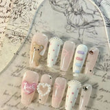 Shopmocho Summer Fresh Bear Cloud Bow Handmade Wear Nails Pearl Love Cute Nail Art Sweet Cartoon Removable Fake Nails