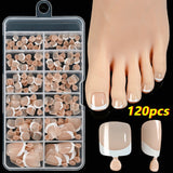 SHOPMOCHO 120Pcs Pink French Short Square Fake Nails 12-Sizes Full Cover Press On Nails Wearable Detachable Finished False Fingertips *TD
