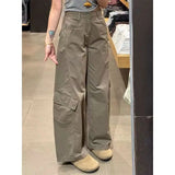 Shopmocho High Waist Wide Leg Knife Edge Denim Jeans Women's Casual Loose Straight Workwear Trousers American Retro Style Long Pants