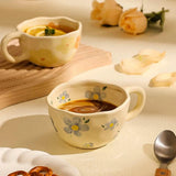 Shopmocho Ceramic Mugs Coffee Cups Hand Pinched Irregular Flower Milk Tea Cup Ins Korean Style Oatmeal Breakfast Mug Drinkware Kitchen