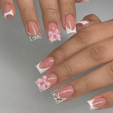 Shopmocho 24Pcs Brown Plaid Press on Nails French Bow Spring False Nail Medium Almond Fashion Atmosphere Wearable Nail for Women&Girl