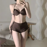 SHOPMOCHO-Sexy Women's Bikini Swimsuit Three-Piece Set Steel Support Hot Spring Vacation Holiday Pure Desire Style Slimming Effect