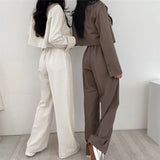 SHOPMOCHO Korean OL Short Suits Sets Women Casual Loose Crop Blazers Jackets Conjunto New High Waist Wide Leg Pants Ensemble Offcie Outfit